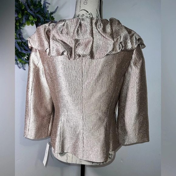 Adriana Papell,6, NWT, champagne sheen puff collar jewel button front 3/4 sleeve - Picture 3 of 10
